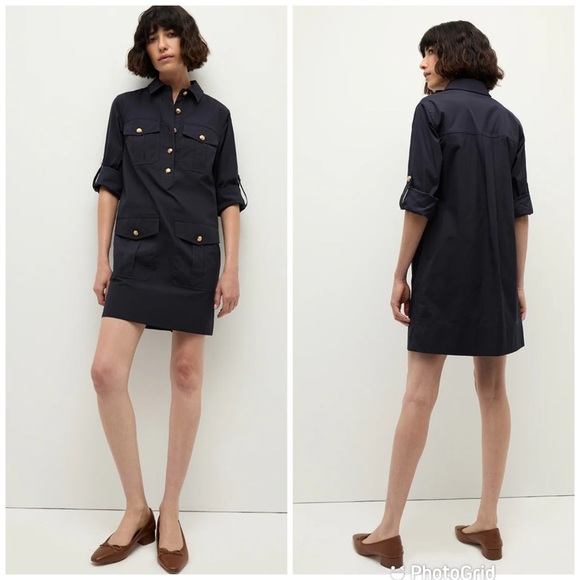 Veronica Beard Saude Long-Sleeve Utility Dress in Navy New With Tags! - Picture 2 of 7